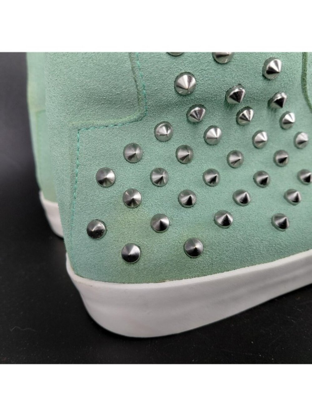 High Top Shoes Women Size 8 Green Suede Studded Zip Sneakers Punk Gothic Cosplay - Picture 2 of 10